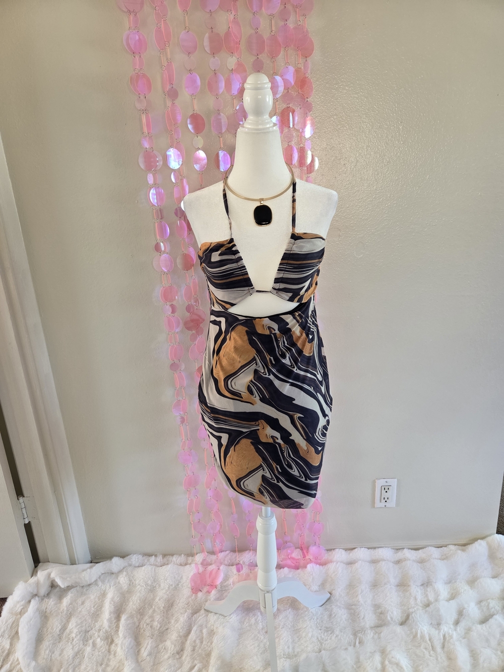 Princess Polly Marble Halter Mini Dress in Orange And Blue